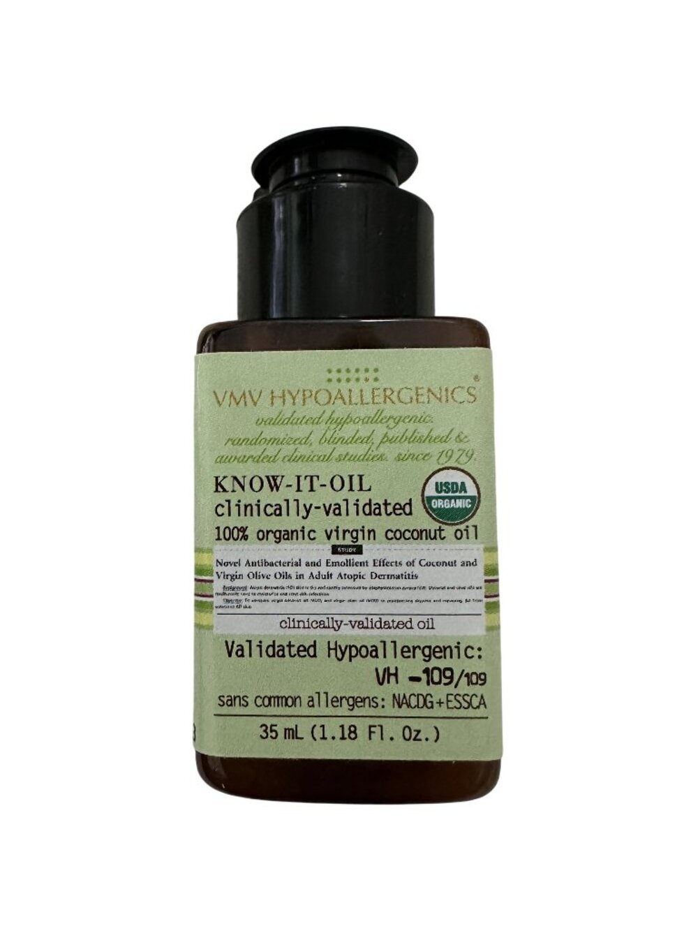 VMV Hypoallergenics Know-It-Oil 100% Organic Virgin Coconut OiL 1.18oz/35mL